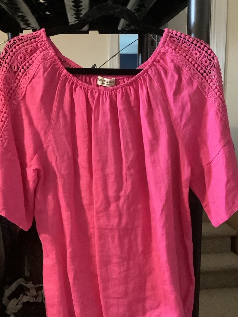Crochet-Shoulder Hot Pink Relaxed Tunic Top